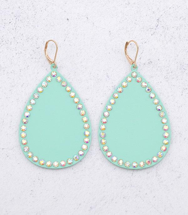 EARRINGS :: TRENDY EARRINGS :: Wholesale Rhinestone Matte Color Teardrop Earrings