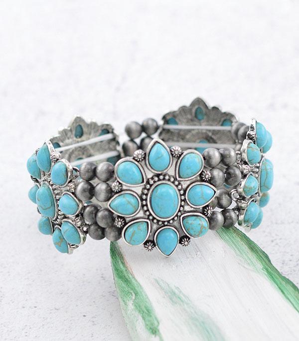 BRACELETS :: STRETCH :: Wholesale Western Turquoise Semi Stone Bracelet