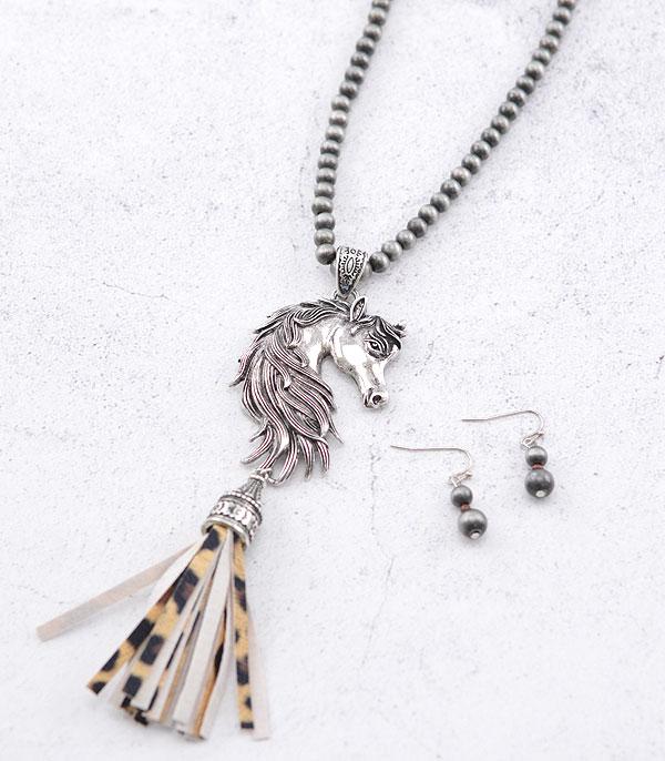 NECKLACES :: WESTERN LONG NECKLACES :: Wholesale Western Horse Pendant Tassel Necklace