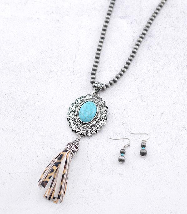 NECKLACES :: WESTERN LONG NECKLACES :: Wholesale Western Turquoise Concho Tassel Necklace