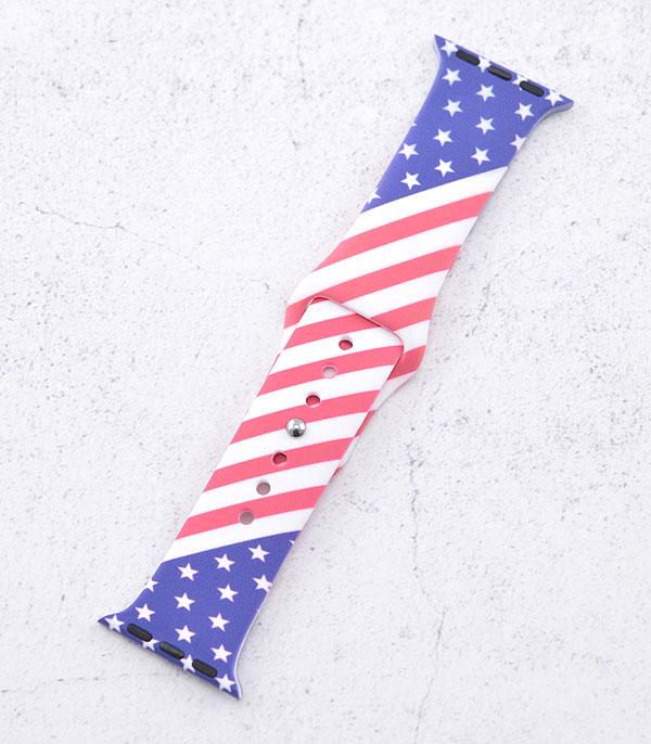 <font color=RED>RED,WHITE, AND BLUE</font> :: Wholesale US Flag Silicone Apple Watch Band