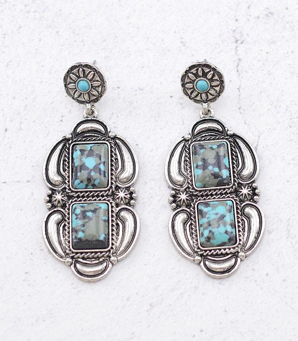 EARRINGS :: WESTERN POST EARRINGS :: Wholesale Western Turquoise Semi Stone Earrings