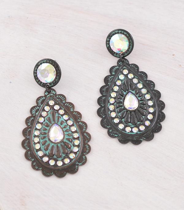 EARRINGS :: WESTERN POST EARRINGS :: Wholesale Light Metal Concho Stone Post Earrings