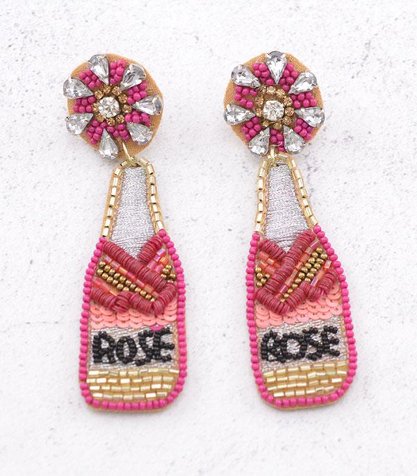 EARRINGS :: TRENDY EARRINGS :: Wholesale Seed Bead Rose Bottle Earrings