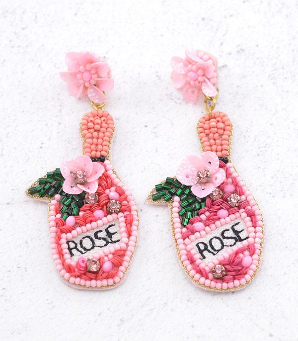 EARRINGS :: TRENDY EARRINGS :: Wholesale Seed Bead Rose Bottle Earrings