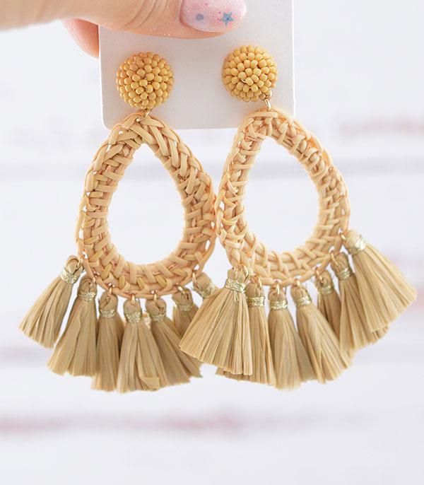 EARRINGS :: TRENDY EARRINGS :: Wholesale Rattan Seed Bead Teardrop Earrings