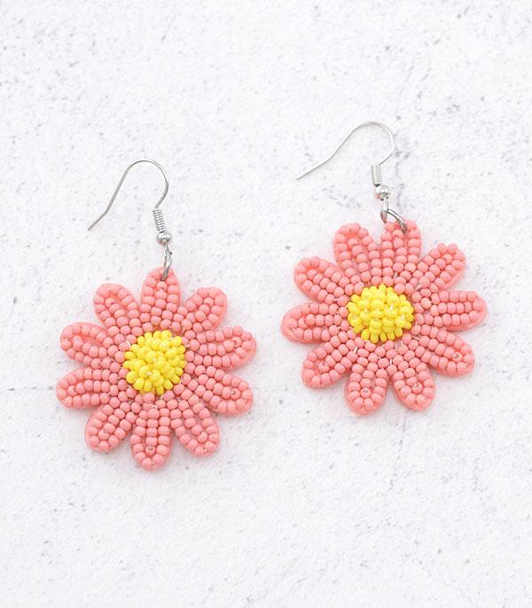 EARRINGS :: TRENDY EARRINGS :: Wholesale Seed Bead Flower Dangle Earrings