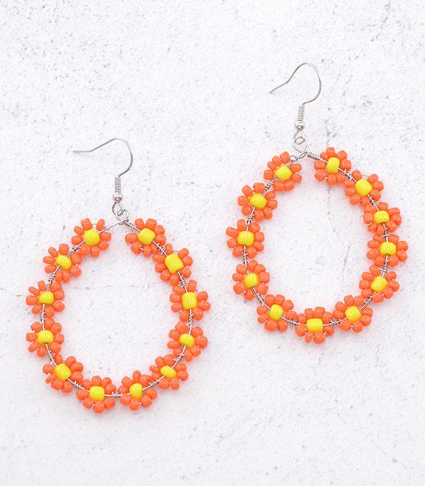 <font color=green>SPRING</font> :: Wholesale Beaded Flower Hoop Earrings