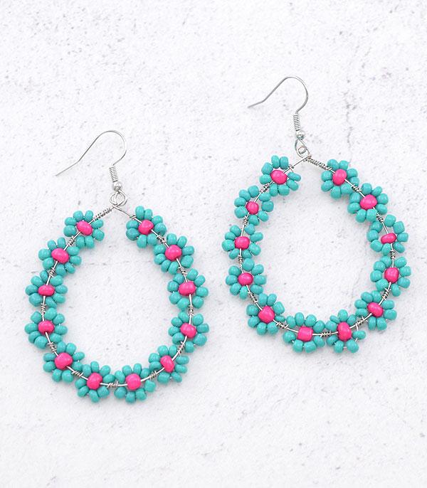 <font color=green>SPRING</font> :: Wholesale Beaded Flower Hoop Earrings