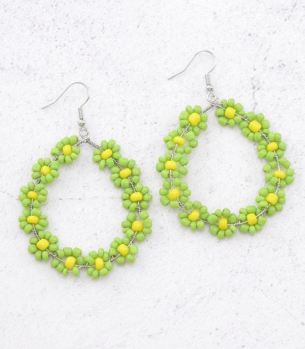 <font color=green>SPRING</font> :: Wholesale Beaded Flower Hoop Earrings