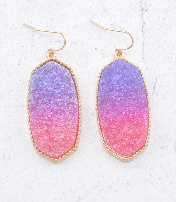 EARRINGS :: TRENDY EARRINGS :: Wholesale Tie Dye Druzy Dangle Earrings