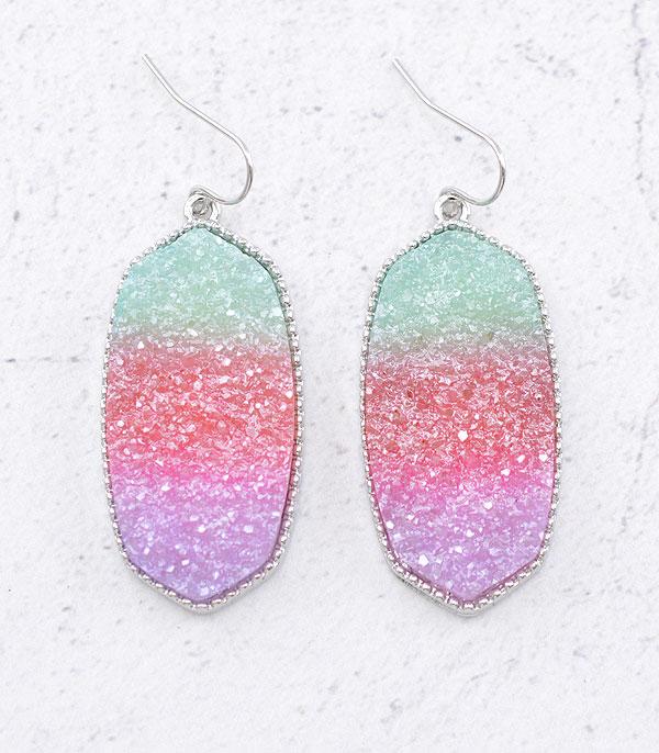 EARRINGS :: TRENDY EARRINGS :: Wholesale Tie Dye Druzy Dangle Earrings