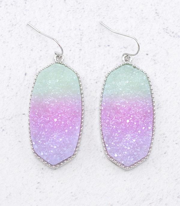 EARRINGS :: TRENDY EARRINGS :: Wholesale Tie Dye Druzy Dangle Earrings