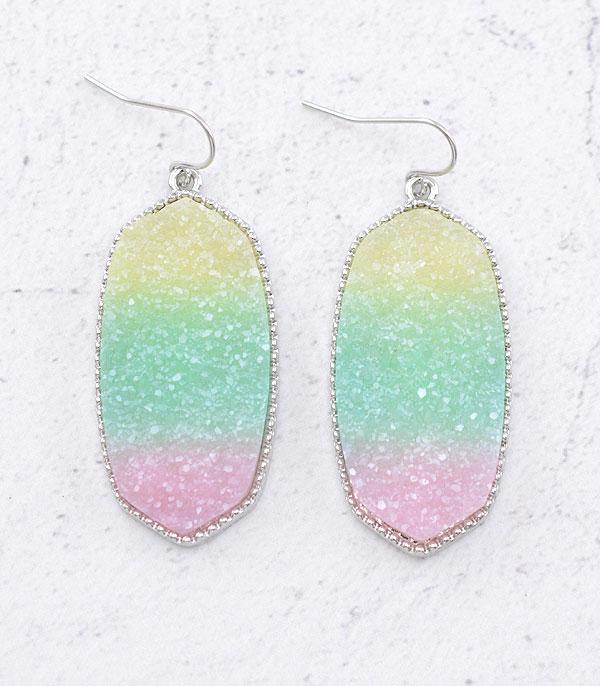 EARRINGS :: TRENDY EARRINGS :: Wholesale Tie Dye Druzy Dangle Earrings