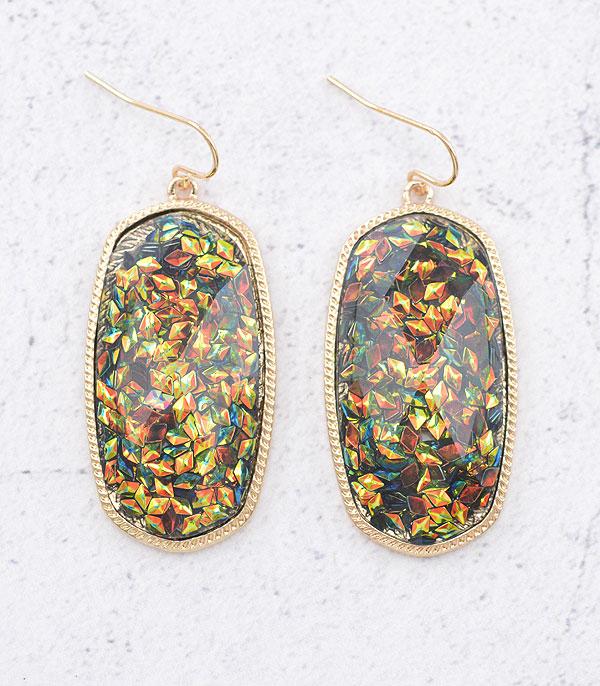 EARRINGS :: TRENDY EARRINGS :: Wholesale Confetti Oval Dangle Earrings