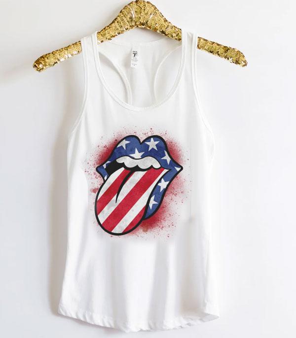 <font color=RED>RED,WHITE, AND BLUE</font> :: Wholesale USA Lips Vintage Tank Top