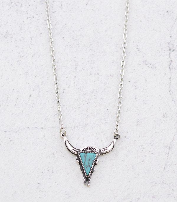 New Arrival :: Wholesale Western Turquoise Steer Skull Necklace