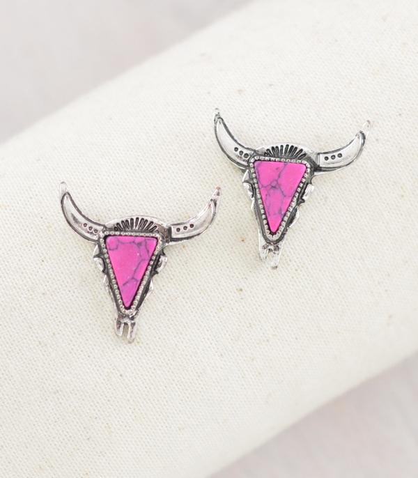 WHAT'S NEW :: Wholesale Western Semi Stone Steer Skull Earrings