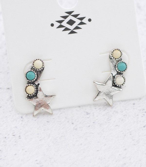 EARRINGS :: POST EARRINGS :: Wholesale Western Dainty Turquoise Star Earrings