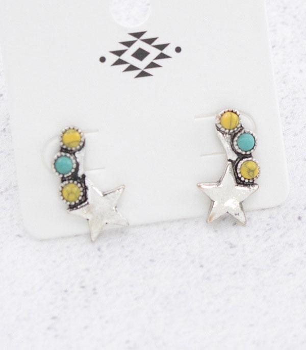 EARRINGS :: POST EARRINGS :: Wholesale Western Dainty Turquoise Star Earrings