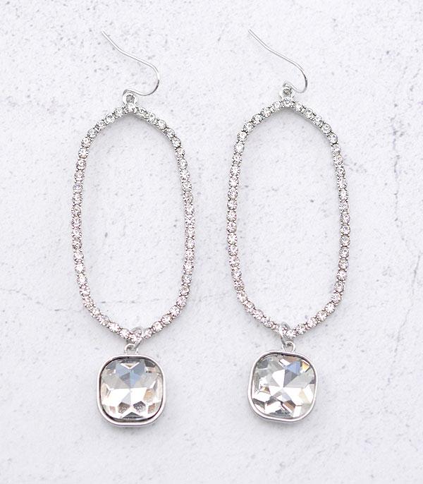 EARRINGS :: TRENDY EARRINGS :: Wholesale Trendy Rhinestone Oval Dangle Earrings