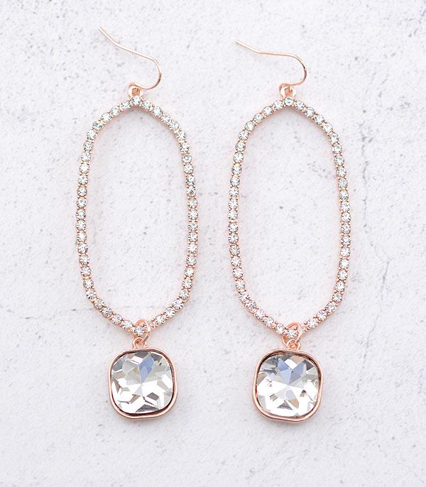 EARRINGS :: TRENDY EARRINGS :: Wholesale Trendy Rhinestone Oval Dangle Earrings
