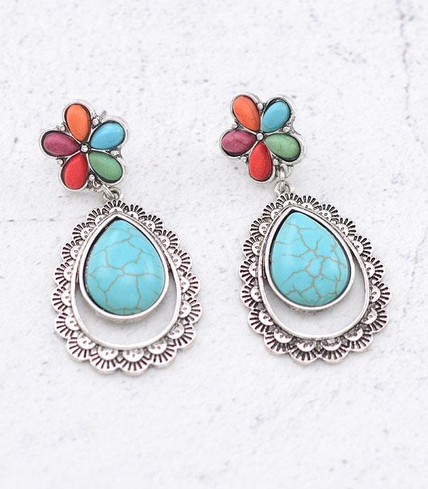 EARRINGS :: WESTERN POST EARRINGS :: Wholesale Western Turquoise Teardrop Earrings