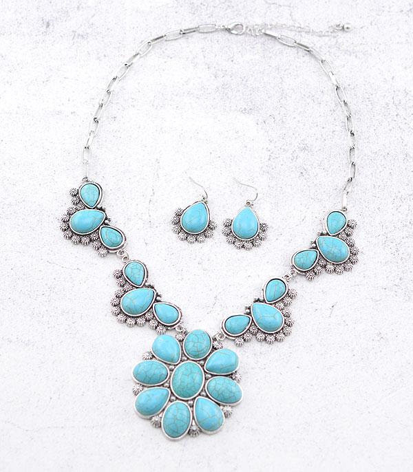 NECKLACES :: WESTERN TREND :: Wholesale Turquoise Semi Stone Necklace Set