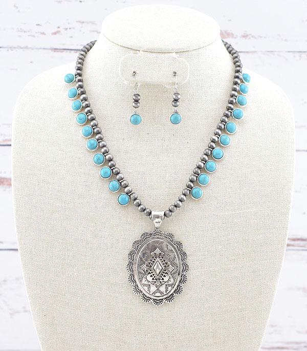 NECKLACES :: WESTERN TREND :: Wholesale Western Concho Semi Stone Necklace