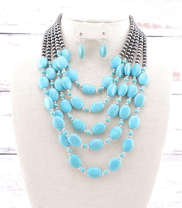 NECKLACES :: WESTERN LONG NECKLACES :: Wholesale Western Turquoise Layered Necklace Set