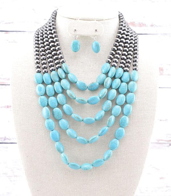 NECKLACES :: WESTERN LONG NECKLACES :: Wholesale Western Turquoise Layered Necklace Set