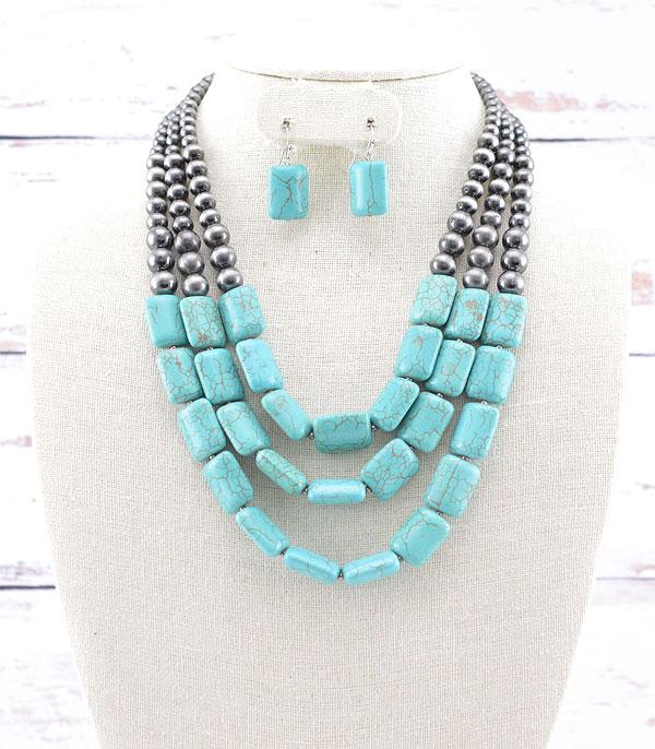 NECKLACES :: WESTERN LONG NECKLACES :: Wholesale Western Turquoise Layered Necklace Set