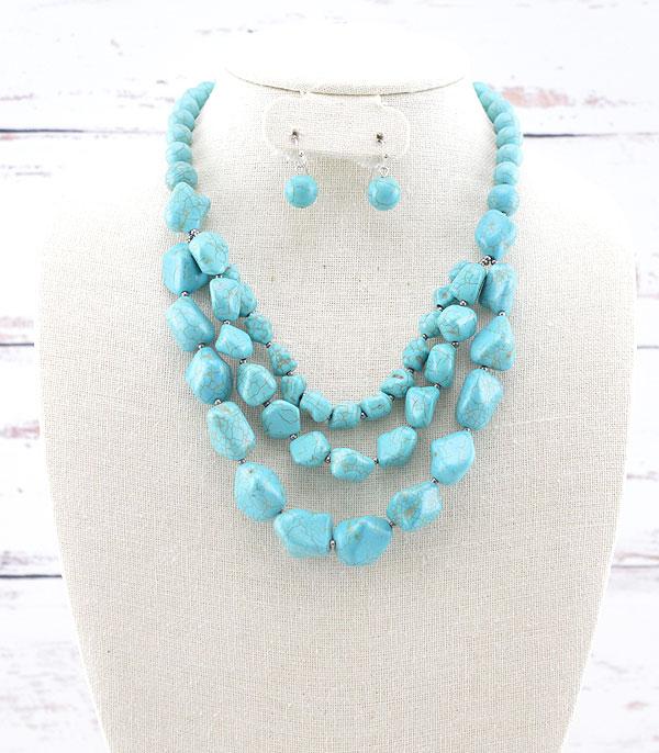 NECKLACES :: WESTERN LONG NECKLACES :: Wholesale Western Turquoise Layered Necklace Set