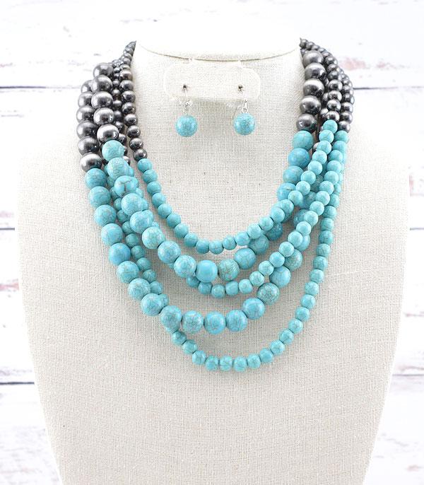 NECKLACES :: WESTERN LONG NECKLACES :: Wholesale Western Turquoise Layered Necklace Set