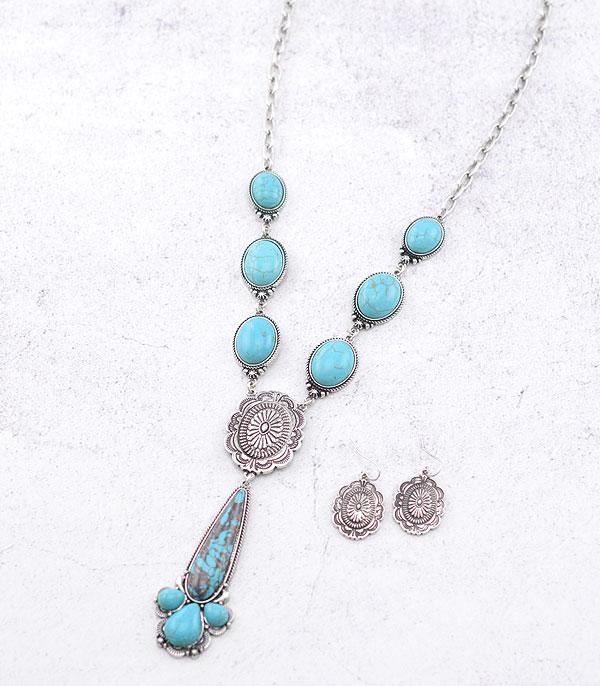 New Arrival :: Wholesale Western Semi Stone Turquoise Y Necklace