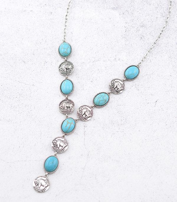 New Arrival :: Wholesale Western Coin Semi Stone Y Necklace