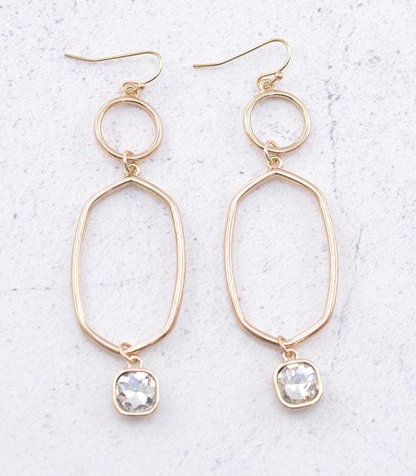 EARRINGS :: TRENDY EARRINGS :: Wholesale Glass Stone Dangle Hoop Earrings