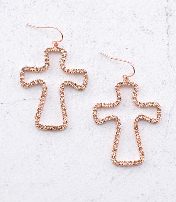 EARRINGS :: TRENDY EARRINGS :: Wholesale Rhinestone Cross Dangle Earrings