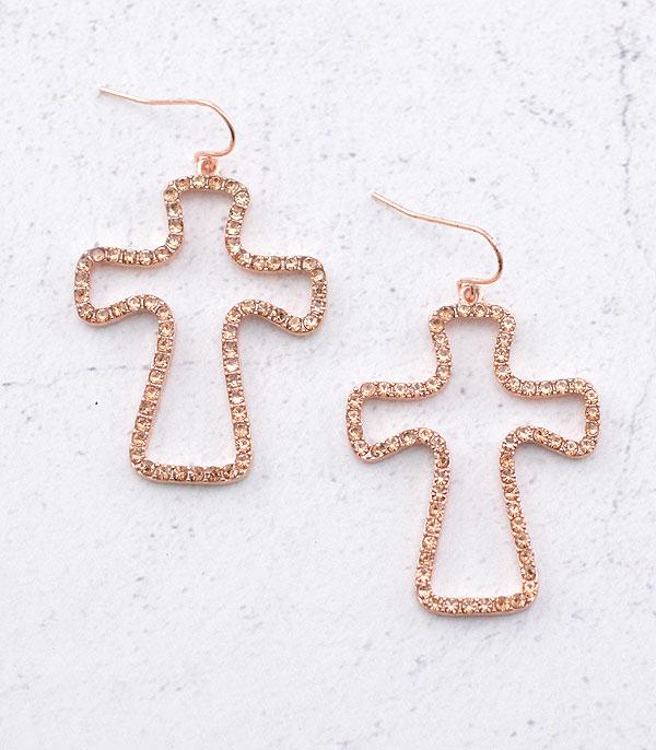 EARRINGS :: TRENDY EARRINGS :: Wholesale Rhinestone Cross Dangle Earrings