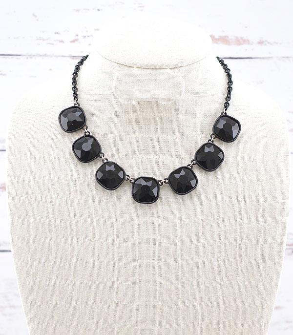 NECKLACES :: TRENDY :: Wholesale Cushion Cut Glass Stone Necklace