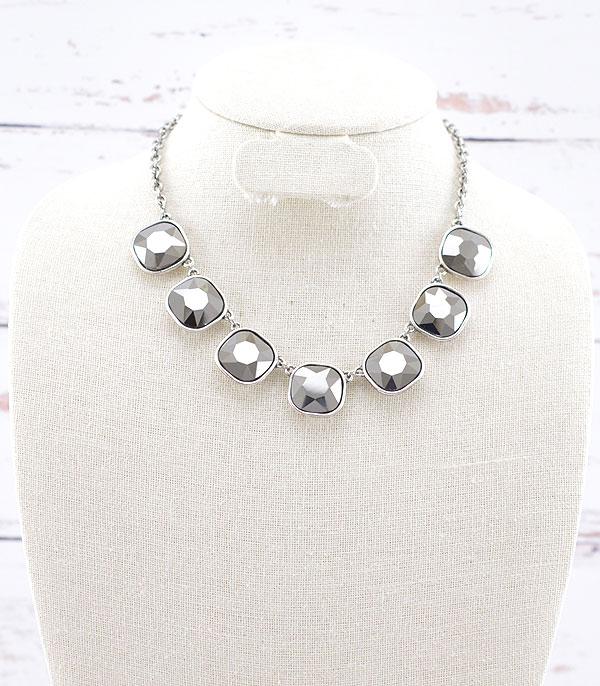 NECKLACES :: TRENDY :: Wholesale Cushion Cut Glass Stone Necklace