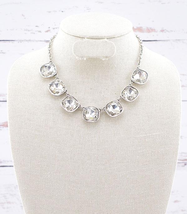 NECKLACES :: TRENDY :: Wholesale Cushion Cut Glass Stone Necklace