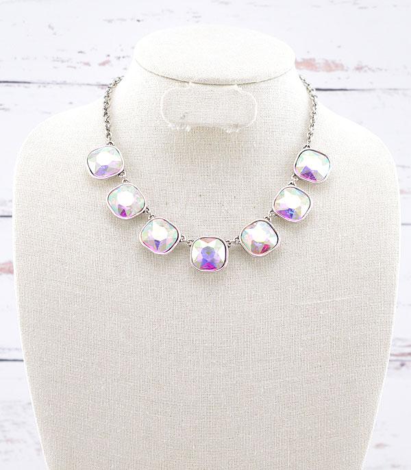 NECKLACES :: TRENDY :: Wholesale Cushion Cut Glass Stone Necklace