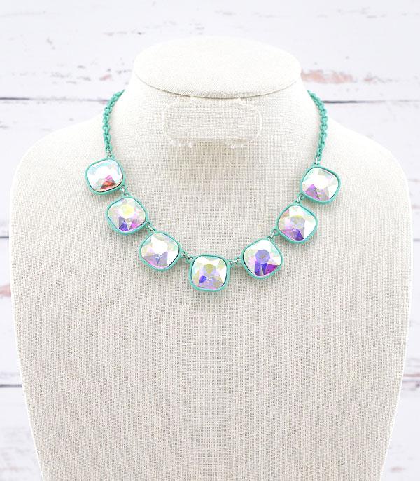 NECKLACES :: TRENDY :: Wholesale Cushion Cut Glass Stone Necklace