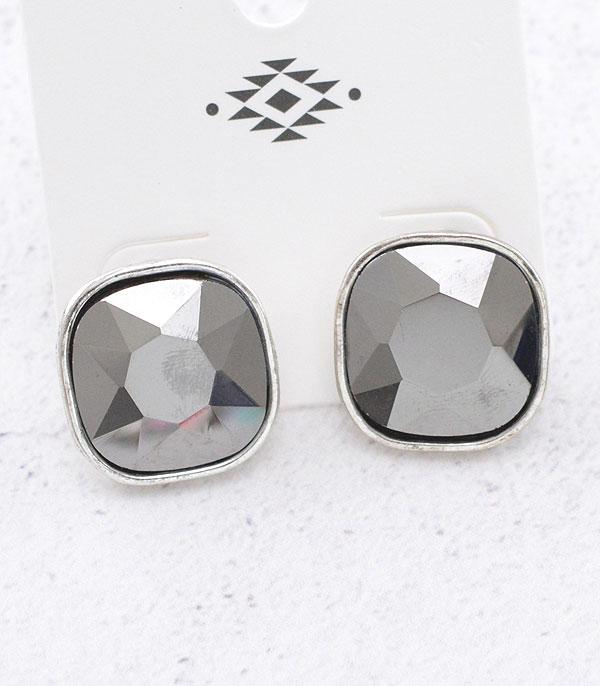 EARRINGS :: POST EARRINGS :: Wholesale Cushion Cut Glass Stone Earrings