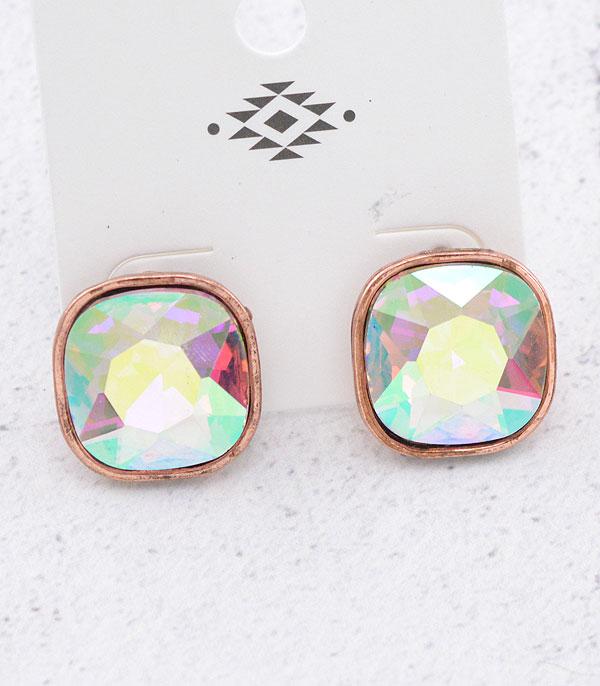 EARRINGS :: POST EARRINGS :: Wholesale Cushion Cut Glass Stone Earrings