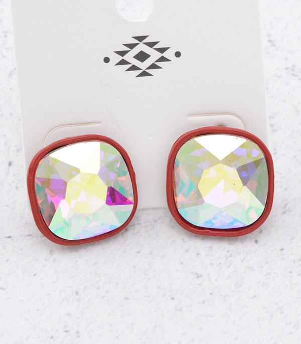 EARRINGS :: POST EARRINGS :: Wholesale Cushion Cut Glass Stone Earrings