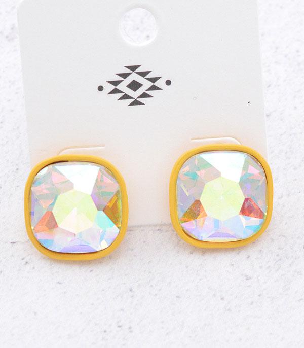 EARRINGS :: POST EARRINGS :: Wholesale Cushion Cut Glass Stone Earrings