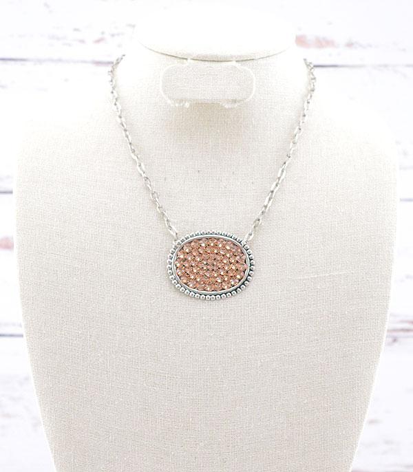 NECKLACES :: TRENDY :: Wholesale Light Metal Rhinestone Oval Necklace