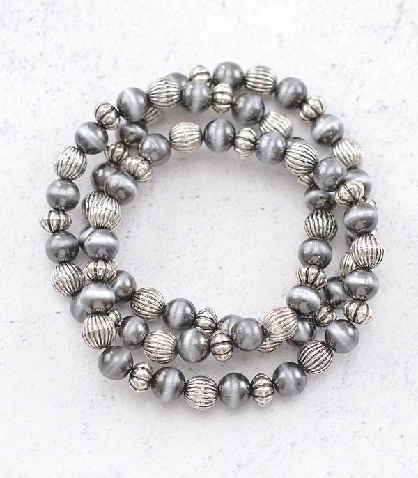 BRACELETS :: STRETCH :: Wholesale 3PC Set Navajo Pearl Bead Bracelet